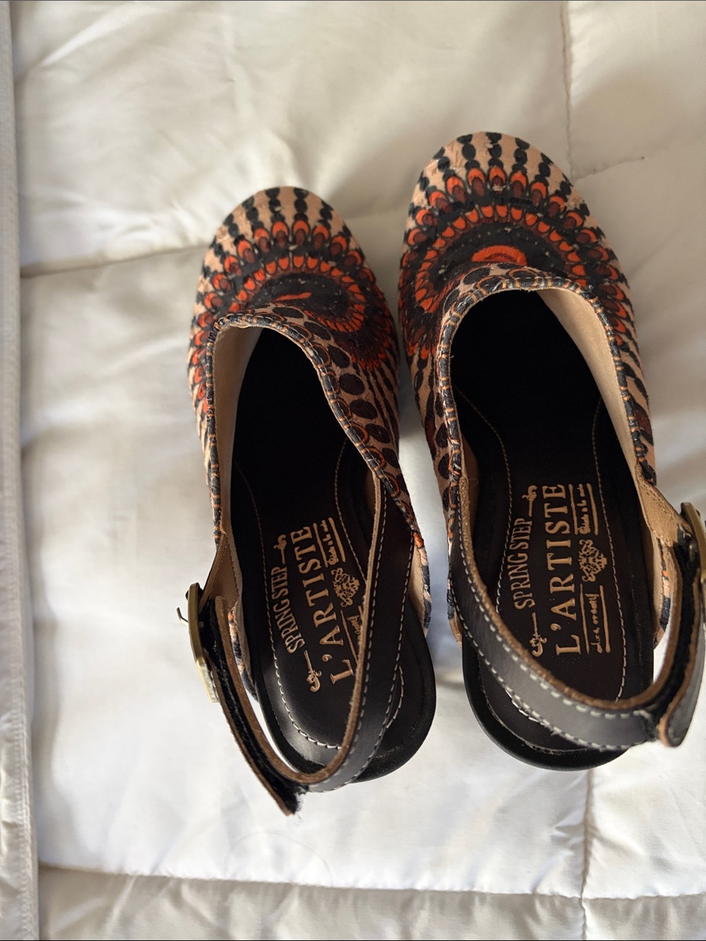 Boho Orange & Black Patterned Slingback Clogs - Picture 3 of 4